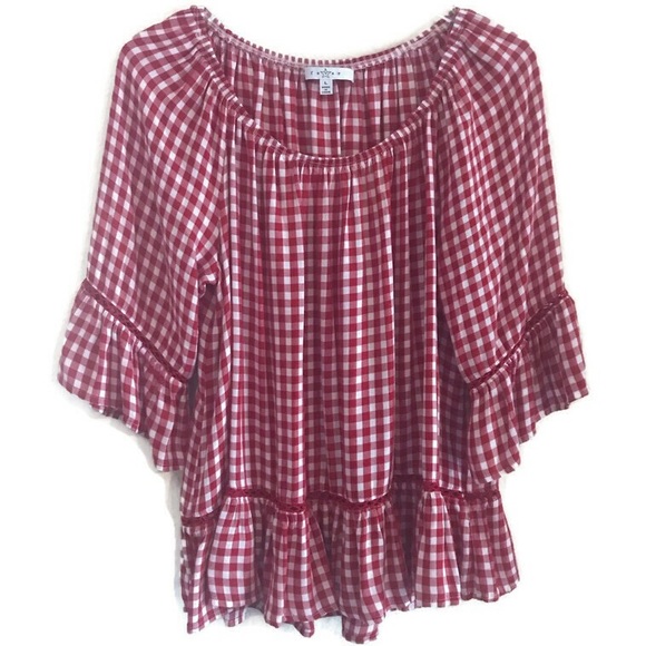 Fever Tops - Fever Red & White Gingham Peasant Blouse Large Fever Tops - Fever Red & White Gingham Peasant Blouse Large